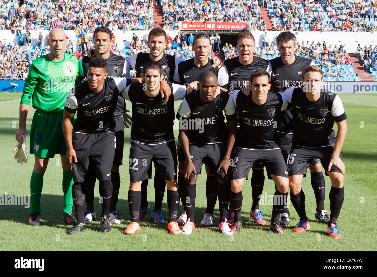 01.09.2012. Zaragoza, Espagne, Real Saragosse 0 - 1 Malaga, ligne de départ de Malaga en Espagne durant la match de championnat joué entre le Real Saragosse et le FC Barcelone au stade de la Romareda .. Banque D'Images