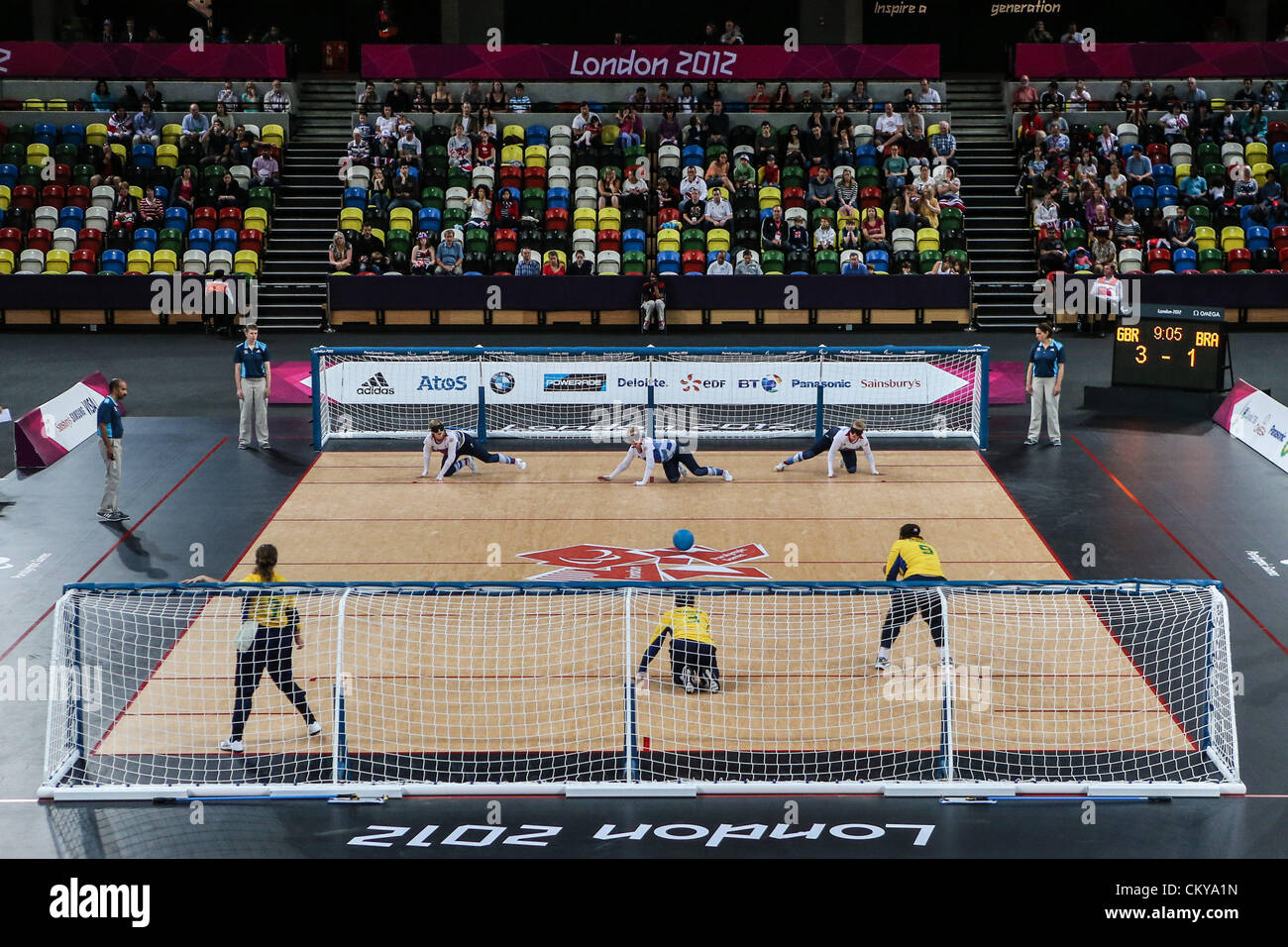 02.09.2012 Londres, Angleterre. womens goalball no match préliminaires GBR 28 vs BRA un shot de toute la journée de 4 pitch pendant les Jeux Paralympiques de Londres 2012 à la zone de cuivre à Stratford Banque D'Images