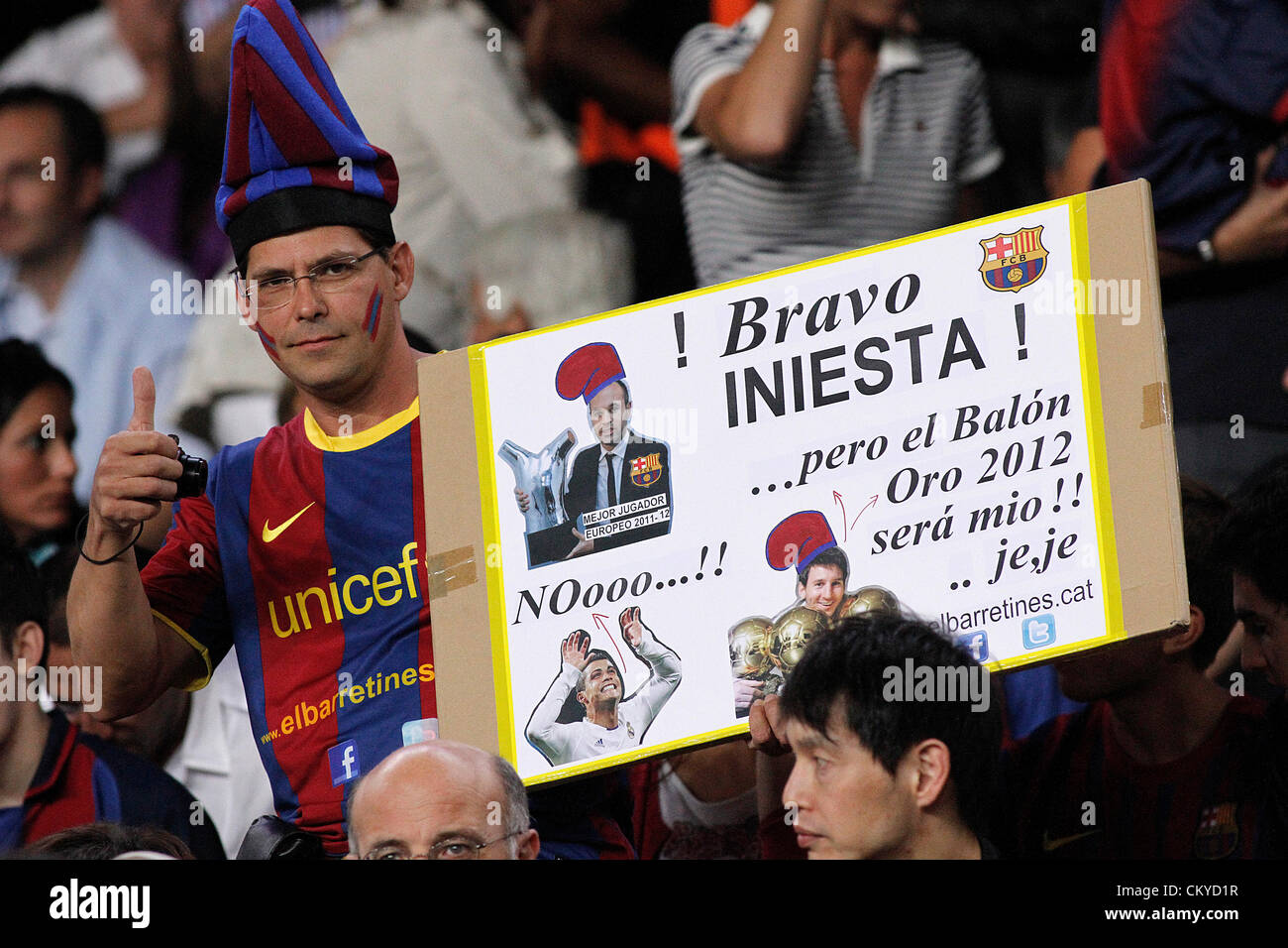 02/09/2012 - Football Espagne Liga, le FC Barcelone vs Valencia CF Journée 3 - Iniesta élu meilleur joueur européen 2012 - supporter Banque D'Images