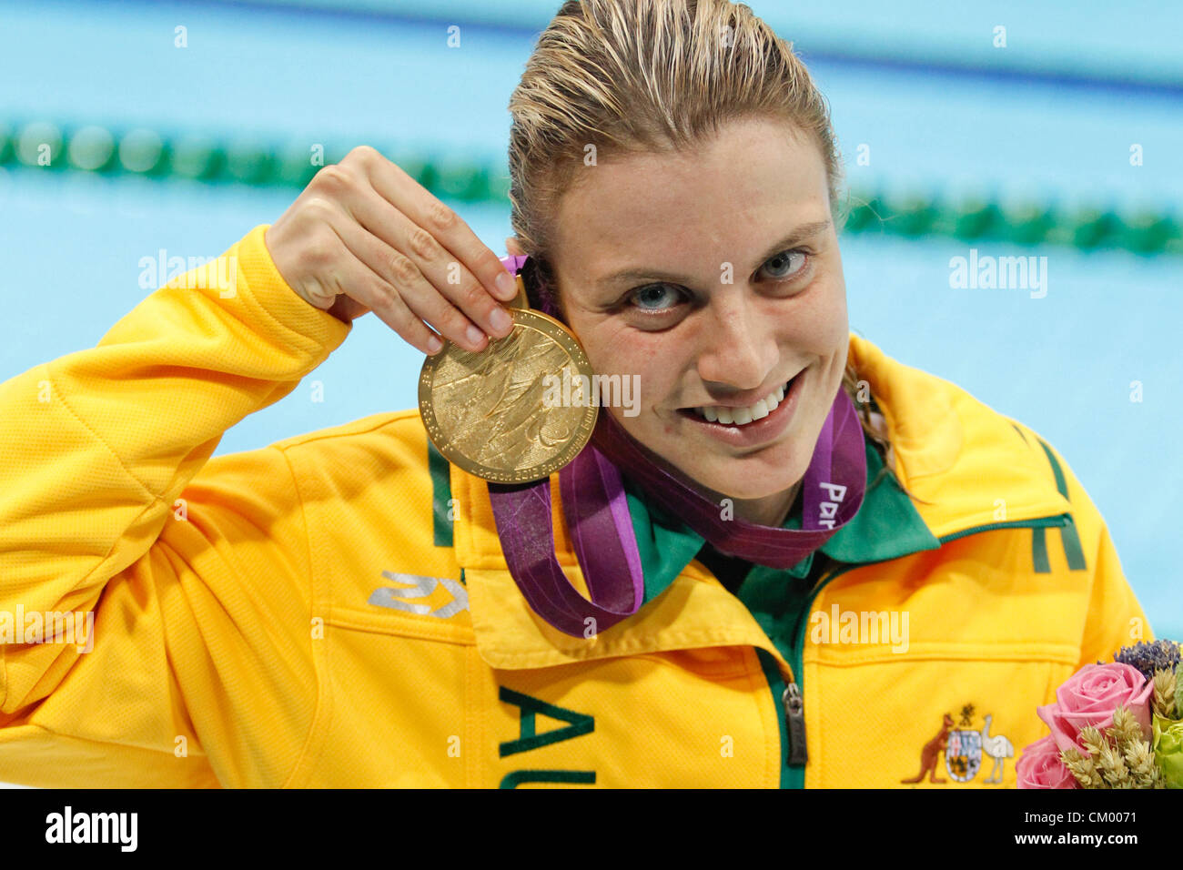 04.09.2012 Londres, Angleterre, tenue à paralympique de natation le centre aquatique. 50m nage libre S7 or olympique Jacqueline Freney (AUS) Banque D'Images