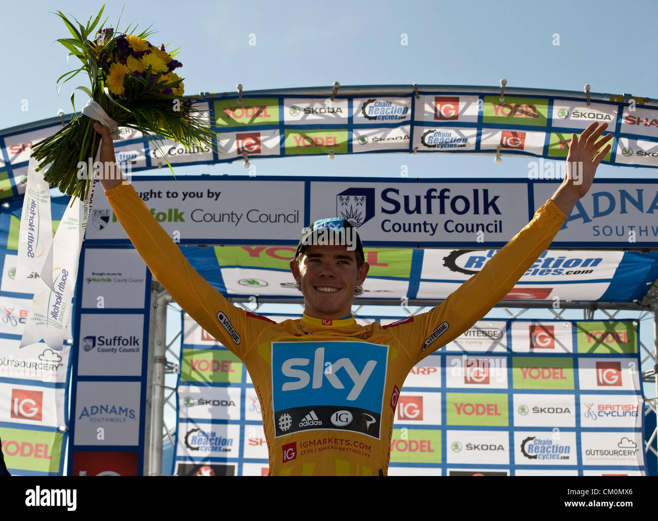 09.09.2012 Norwich, Angleterre. Luc re de l'équipe Sky remporte la première étape du Tour de Grande-Bretagne d'Ipswich à la Norfolk Showground. Banque D'Images