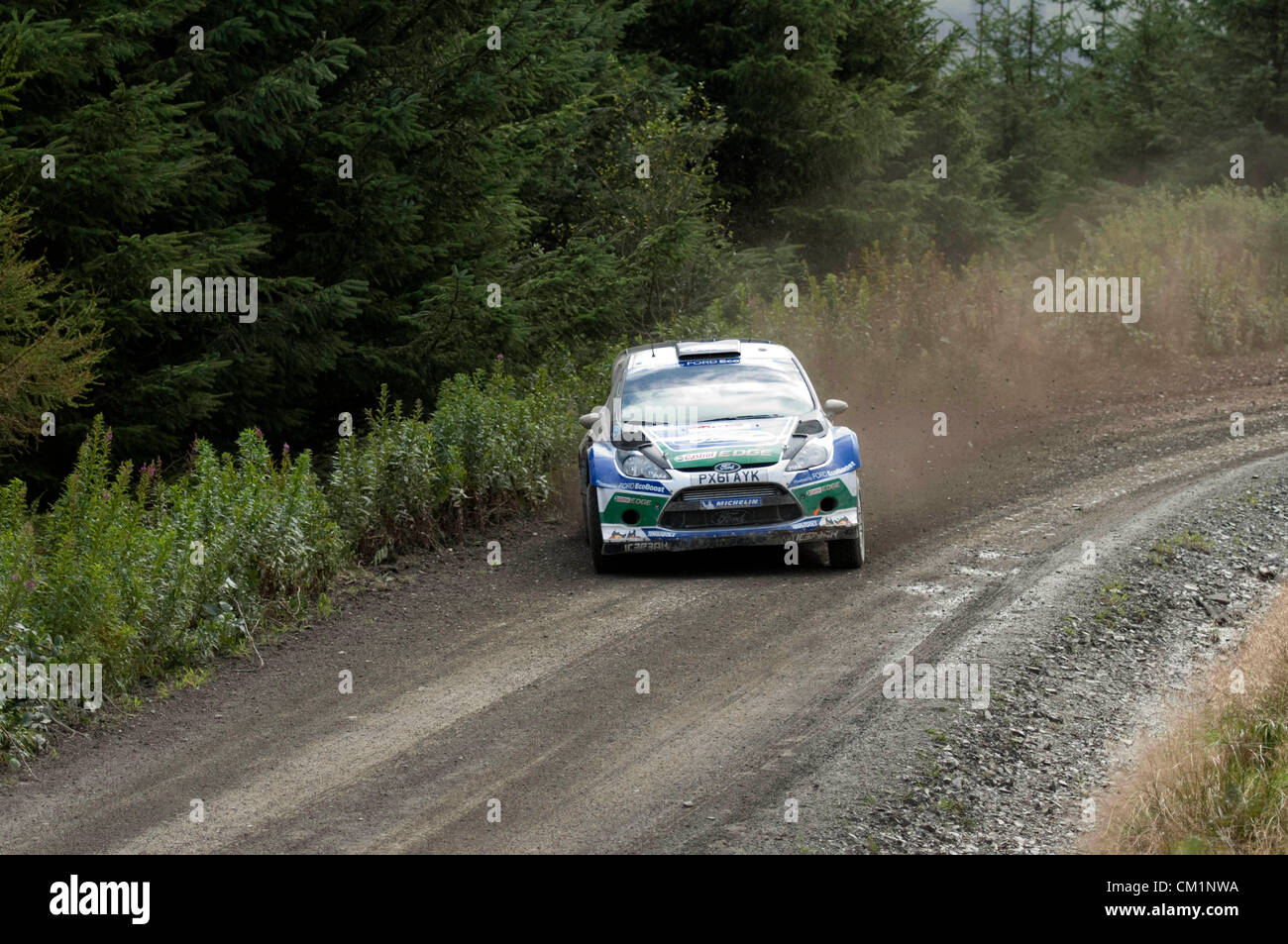 14 septembre 2012 - Pont de diables - Pays de Galles : WRC Wales Rally GB SS6 stade Myherin : Petter Solberg (NOR) et pilote co Chris Patterson (GBR) dans leur Ford Fiesta RS WRC. Banque D'Images