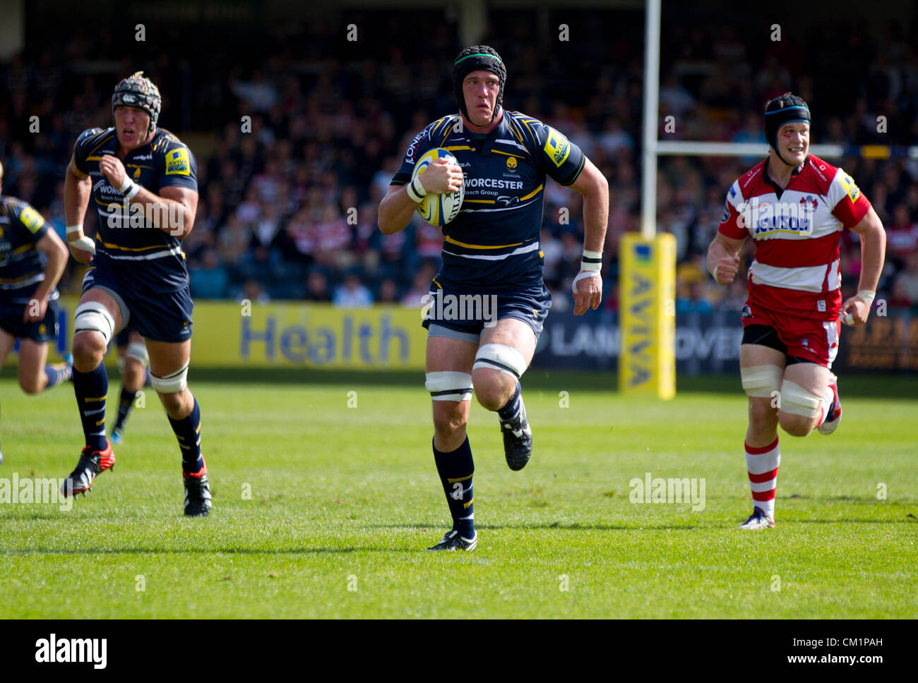 15.09.2012 Worcester, Angleterre. Chris Jones de Gloucester en action au cours de l'Aviva Premiership match entre Worcester Warriors et Gloucester Rugby de Sixways Stadium. Banque D'Images