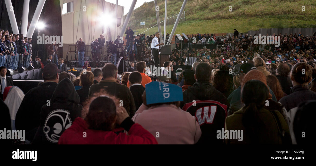 Le président américain Barack Obama s'exprime à l'arrêt d'une campagne à Milwaukee, Wisconsin, le 22 septembre 2012. Banque D'Images