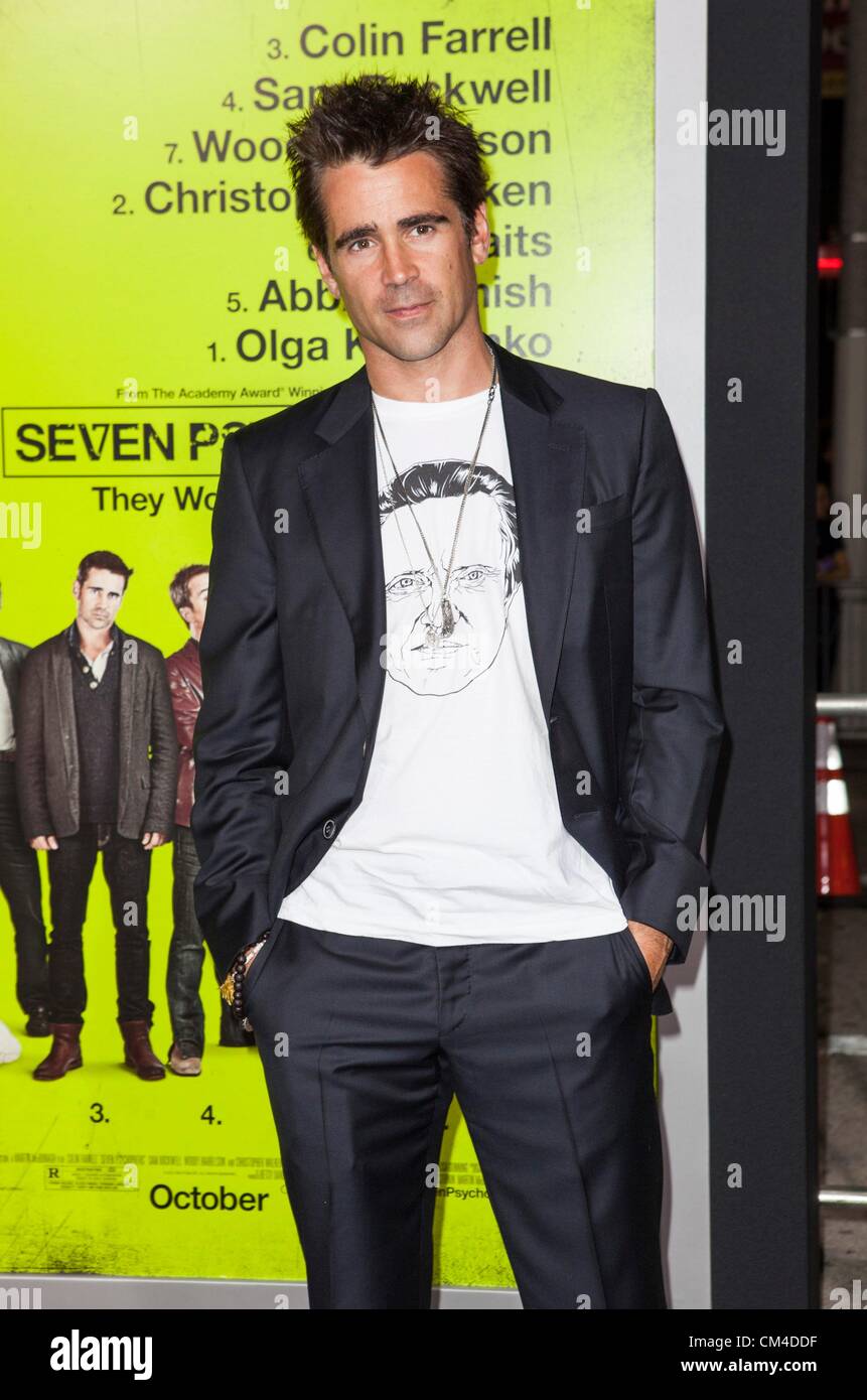 USA. Colin Farrell aux arrivées pour sept psychopathes Premiere, Bruin Theatre, Los Angeles, CA le 1 octobre 2012. Photo par : Emiley Schweich/Everett Collection/ Alamy live news. Banque D'Images