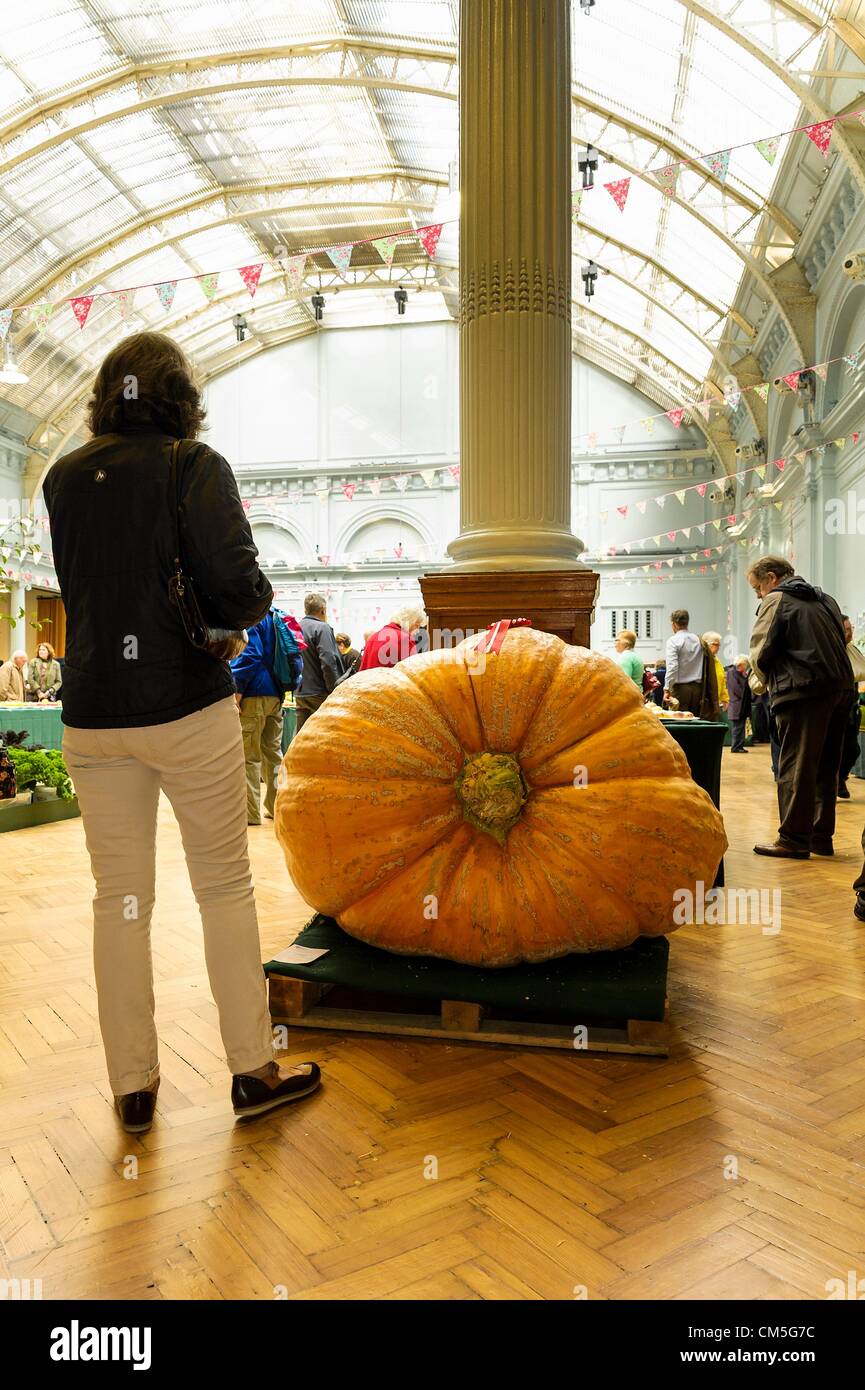 RHS London Harvest Festival Show le 09/10/2012. La citrouille la plus lourde pesant 478ers kg cultivé par Stuart Paton. Les producteurs professionnels et amateurs en compétition pour la chance de gagner un prix de £1 000. Photo par Julie Edwards Banque D'Images