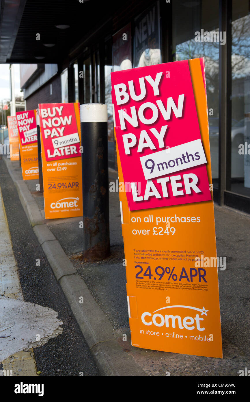 Pays de Galles, Royaume-Uni. 1er novembre 2012. Négocier détaillant électrique Comet pour aller dans l'administration. Autour de 6 500 emplois sont menacés après le détaillant a confirmé qu'il serait mis à l'administration de la semaine prochaine. Banque D'Images