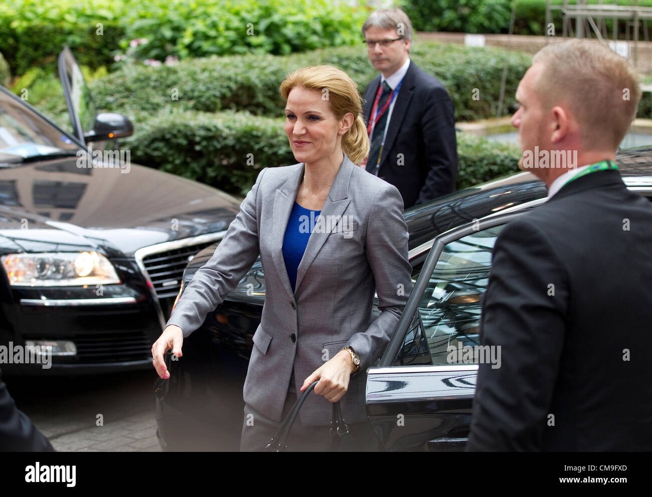 Le sommet de l'UE, Justus Lipsus, Bâtiment du Parlement européen de Bruxelles, Belgique. 29.06.2012 Helle Thorning-Schmidt, Premier ministre danois, arrive au sommet de l'Union européenne 2ème jour à Bruxelles, Belgique. Banque D'Images