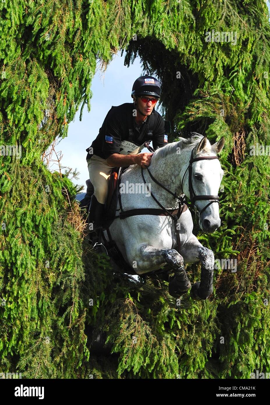 01.07.2012 Château de Barbury International Horse Trials, Marlborough, en Angleterre. New Zealand's Andrew Nicholson équitation Avebury pendant le CIC*** de cross-country. Banque D'Images