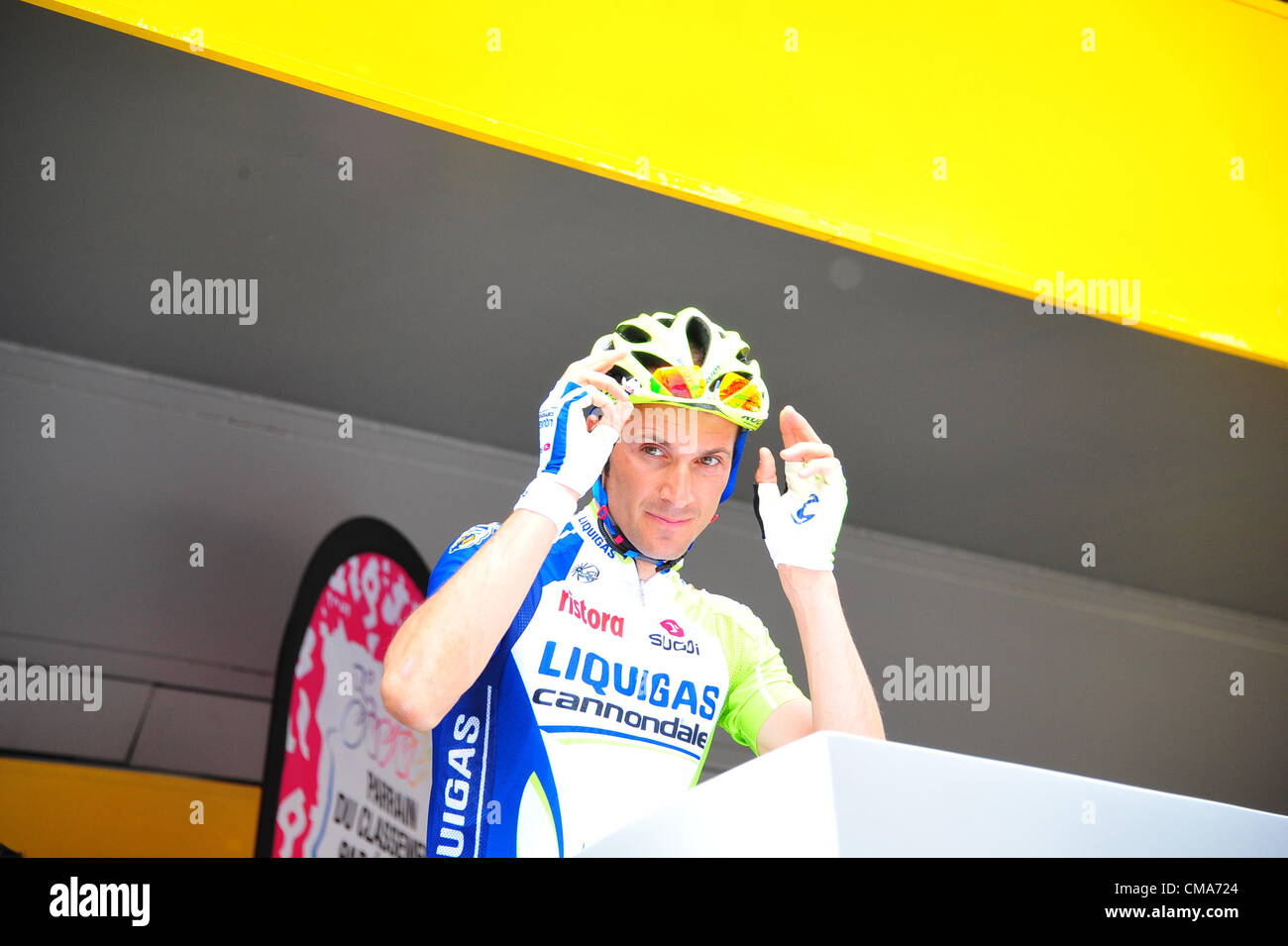 02.07.2012. Vice, Belgique. Étape 2 Vice - Tournai, 2012 Liquigas, Ivan Basso, vice sur le podium Banque D'Images