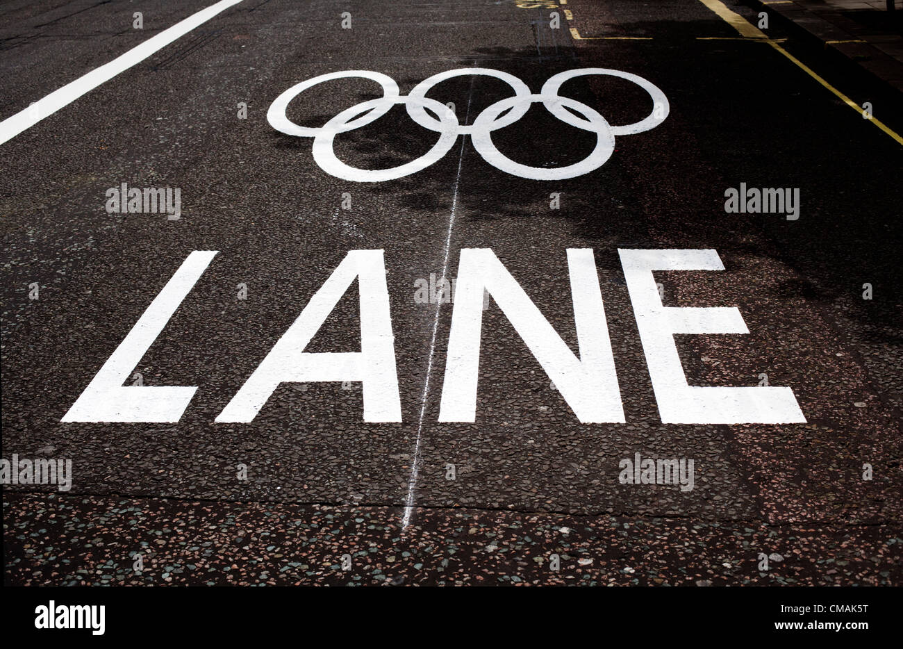 Baker Street, London, UK. Le jeudi 5 juillet 2012. Nouveau marquage routier pour les Jeux Olympiques. Trafic Dédié Banque D'Images