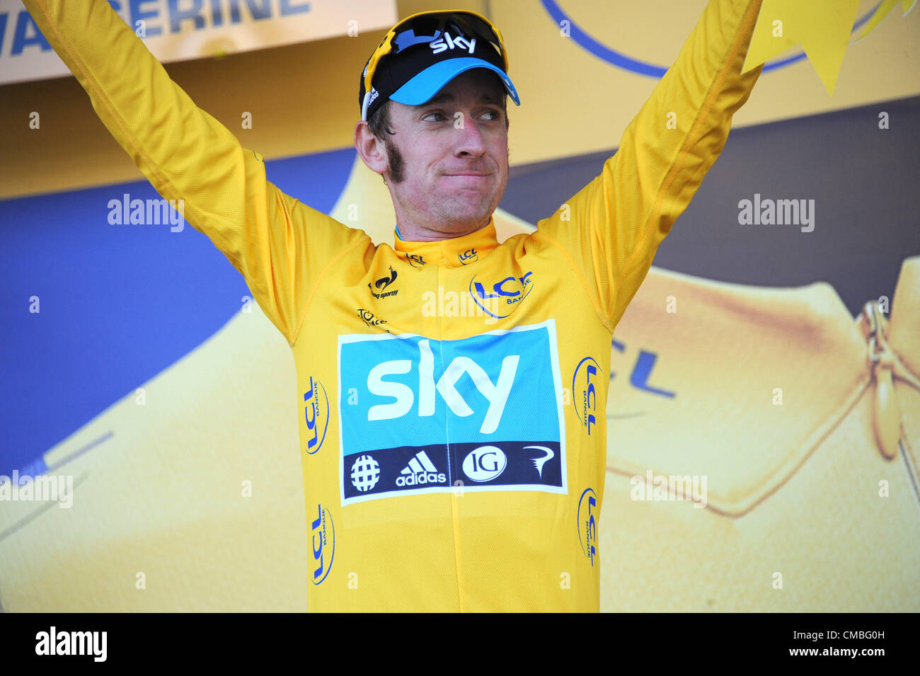 11.07.2012. Macon à Bellegarde sur Valserine France, l'étape 11. L'équipe Sky Bradley Wiggins, 2012, Bellegarde sur Valserine Banque D'Images