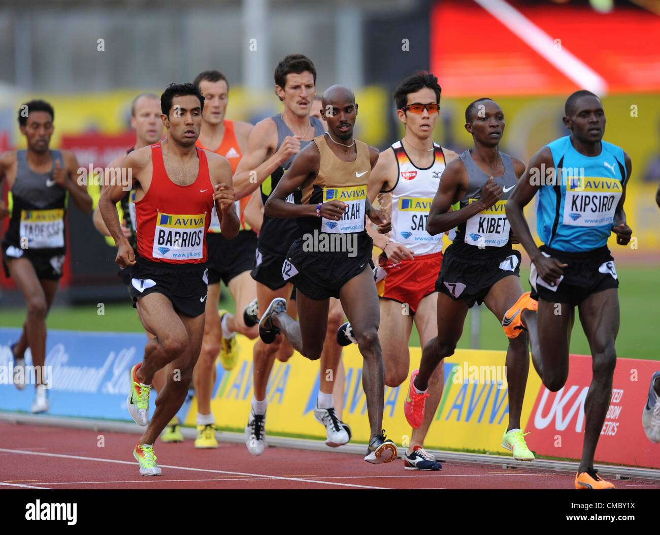 13.07.2012 Londres Angleterre Mens Finale 5000m Mo Farah dans le pack pendant l'Aviva Grand Prix au Crystal Palace Stadium. Banque D'Images