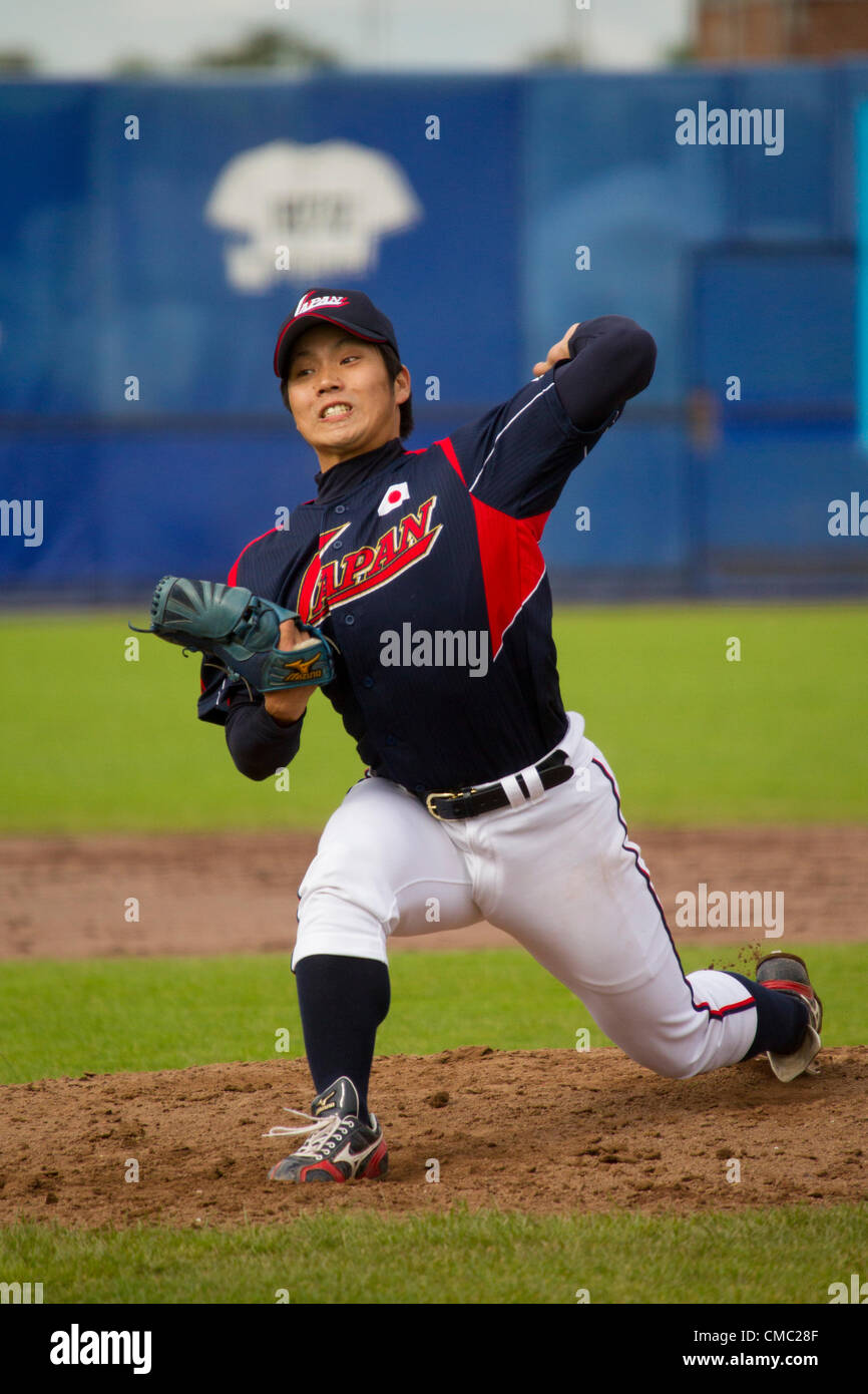 HAARLEM, Pays-Bas, 14/07/2012. L'équipe du lanceur Masahiro Hori le Japon lors de la semaine de baseball de Haarlem en 2012. Banque D'Images