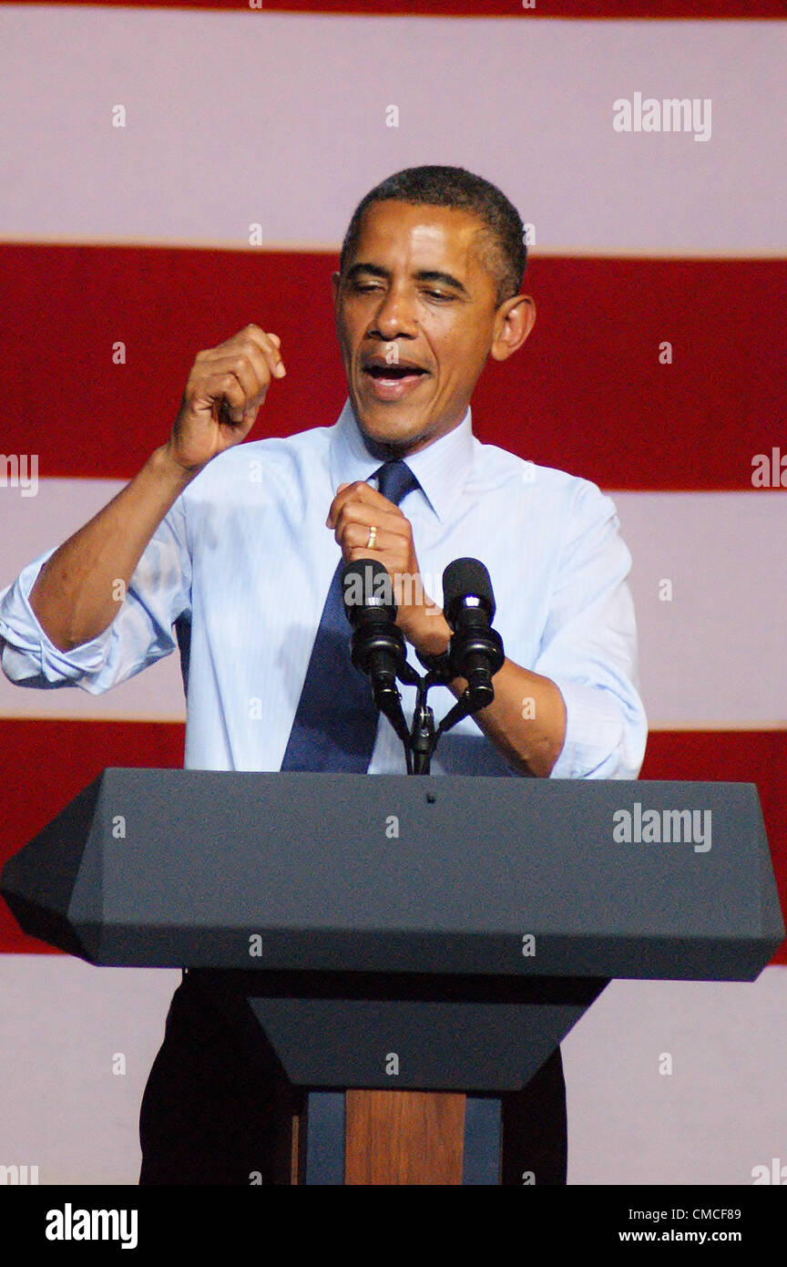 Le président des États-Unis Barak Obama parle à une foule d'environ 1200 partisans à une collecte de fonds à la musique d'Austin de Austin, Texas le 07/17/2012. Banque D'Images