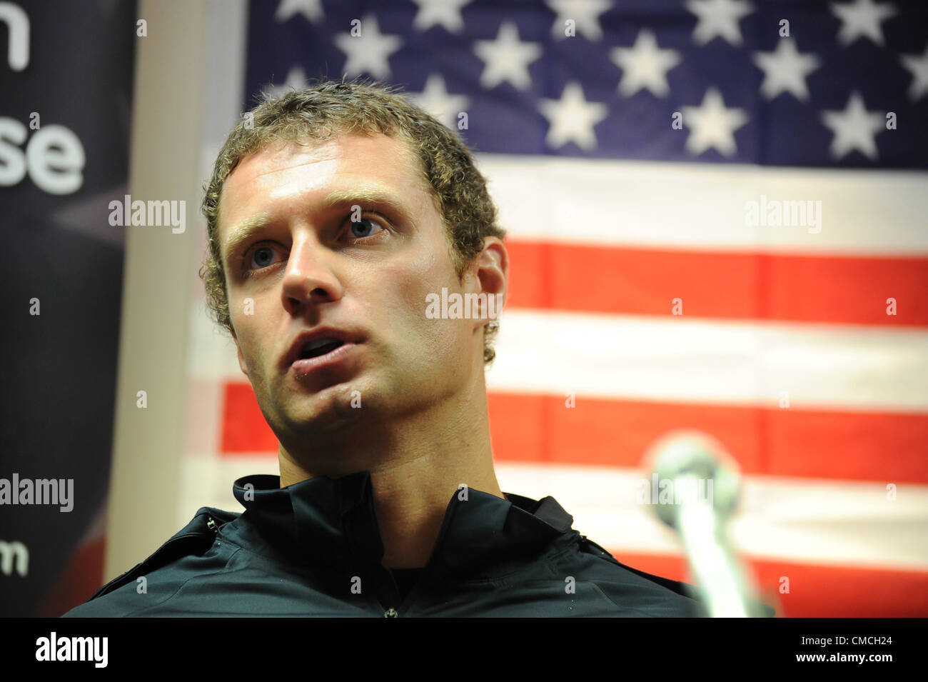 07,18.2012. Birmingham, Angleterre, RU. L'équipe américaine Conférence de presse tenue à l'Alexander Stadium, Perry Park. Brad Walker (Saut en hauteur). Banque D'Images