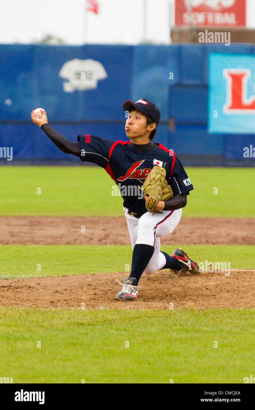 HAARLEM, Pays-Bas, 18/07/2012. L'équipe d'Anan Takuto Pitcher Le Japon lors de la semaine de baseball de Haarlem en 2012. Banque D'Images