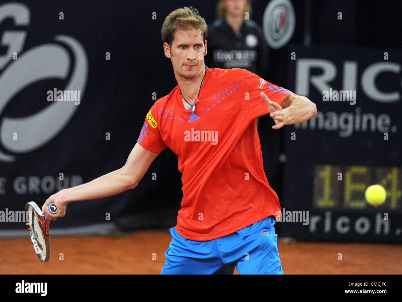 18.07.2012. Hambourg, Allemagne. L'Allemagne Florian Mayer joue contre Haase du pays d''ATPWorld 500 tournament à Rothenbaum à Hambourg, Allemagne, 18 juillet 2012. Banque D'Images