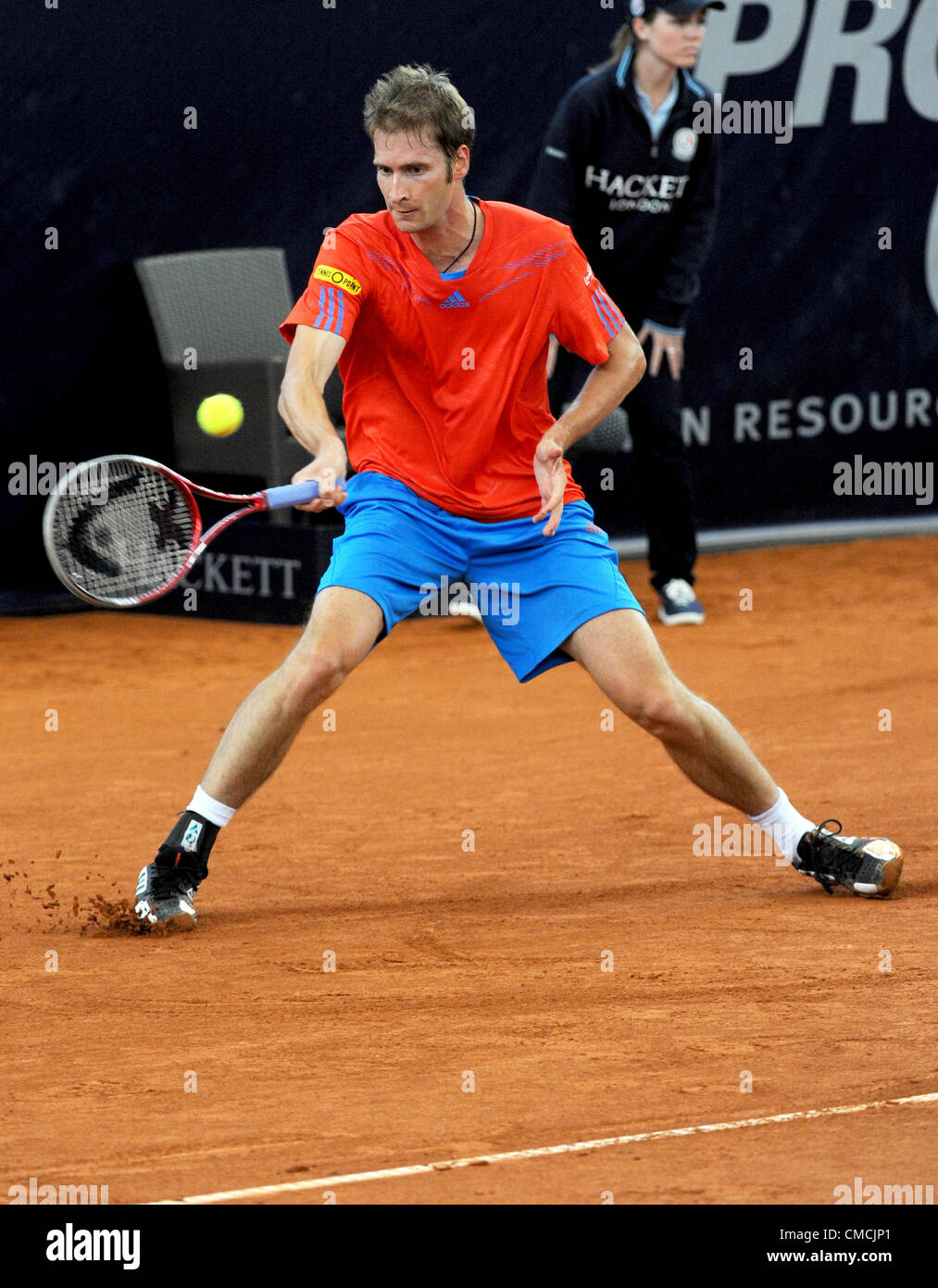 18.07.2012. Hambourg, Allemagne. L'Allemagne Florian Mayer joue contre Haase du pays d''ATPWorld 500 tournament à Rothenbaum à Hambourg, Allemagne, 18 juillet 2012. Banque D'Images