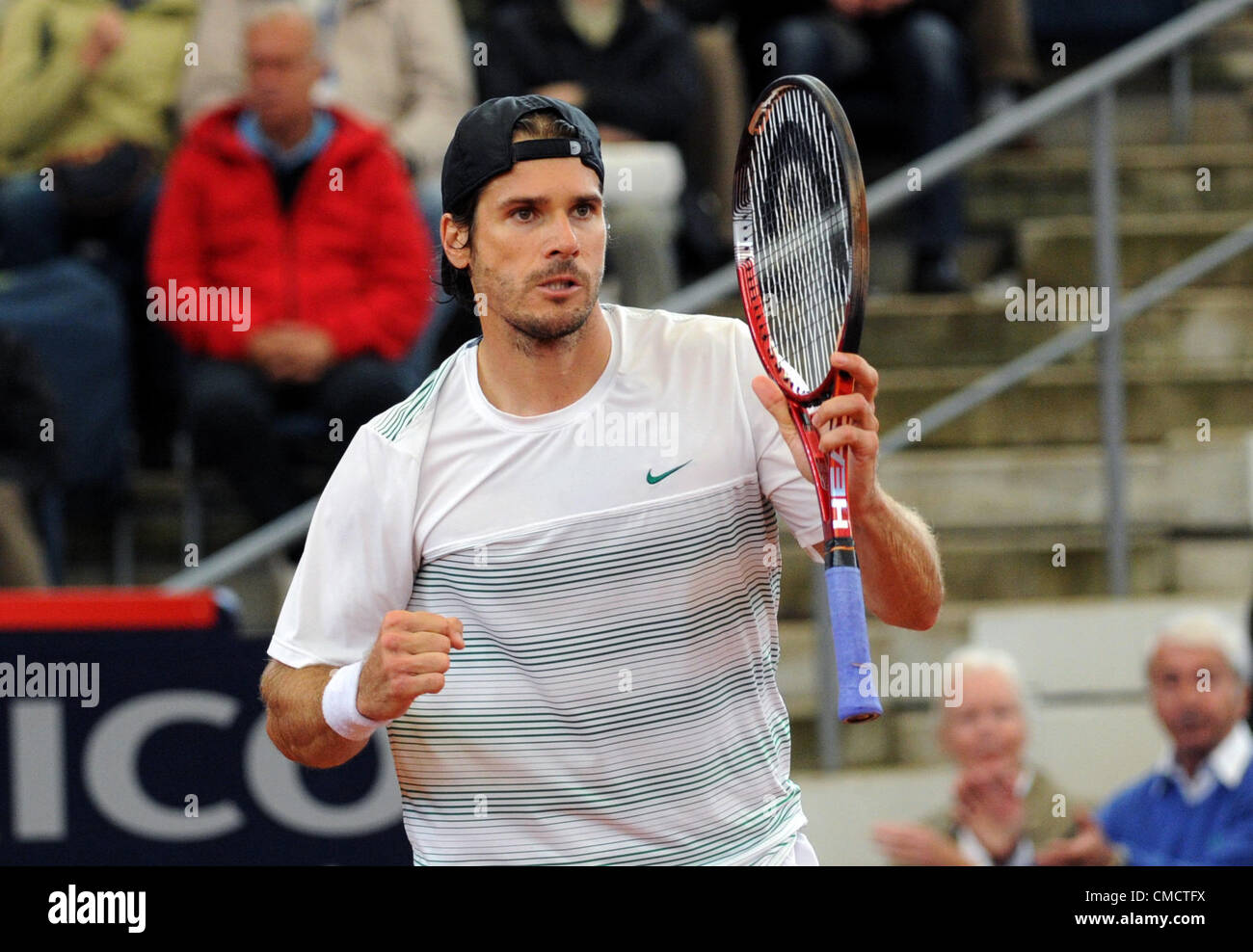 20.07.2012. Hambourg, Allemagne. L'Allemagne Tommy Haas célèbre sa victoire sur l'Allemagne le ATPWorld la Mayer au Tour 500 tournament à Rothenbaum à Hambourg, Allemagne, 20 juillet 2012. Banque D'Images