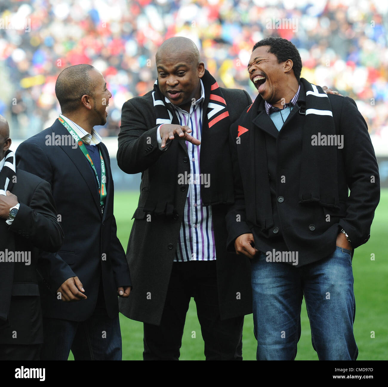 CAPE TOWN, AFRIQUE DU SUD - le 21 juillet, L À R ; Paul Adams, Makhaya Ntini Roberrt Marawa et au cours de la correspondance entre MTN Sur invitation de football Ajax Cape Town et Manchester United à partir de Cape Town Stadium le 21 juillet 2012 à Cape Town, Afrique du Sud Photo de Peter Heeger / Images Gallo Banque D'Images