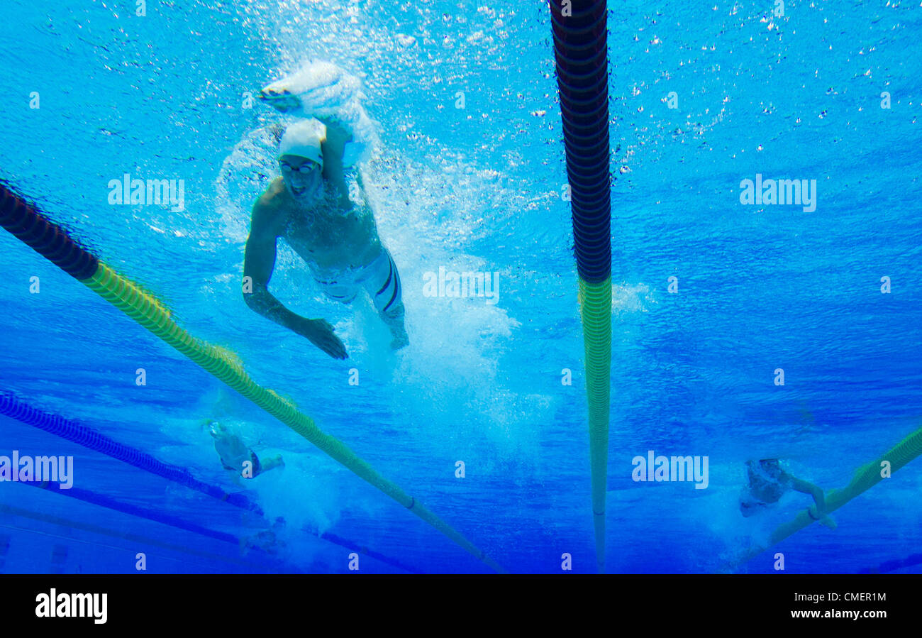 31 juillet 2012 - Londres, Angleterre, Royaume-Uni - Conor Dwyer (USA) termine 2 de la chaleur le Men's 4 x 200 m relais nage libre dans les Jeux Olympiques de Londres en 2012 à l'Aquatics Center le 31 juillet 2012 à Londres, Royaume-Uni. (Crédit Image : Crédit : Paul Kitagaki Jr./ZUMAPRESS.com)Alamy Live News Banque D'Images