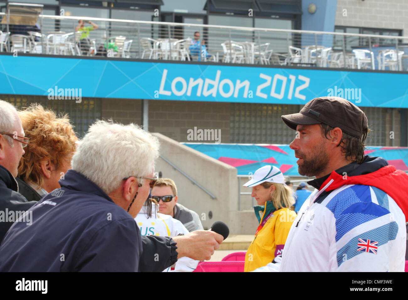 31.07.2012. Weymouth, Angleterre. Les membres de l'équipe de voile britannique Iain Percy Jeux olympiques 2012 Jeux Olympiques de l'équipe GBR timonier Star class Banque D'Images