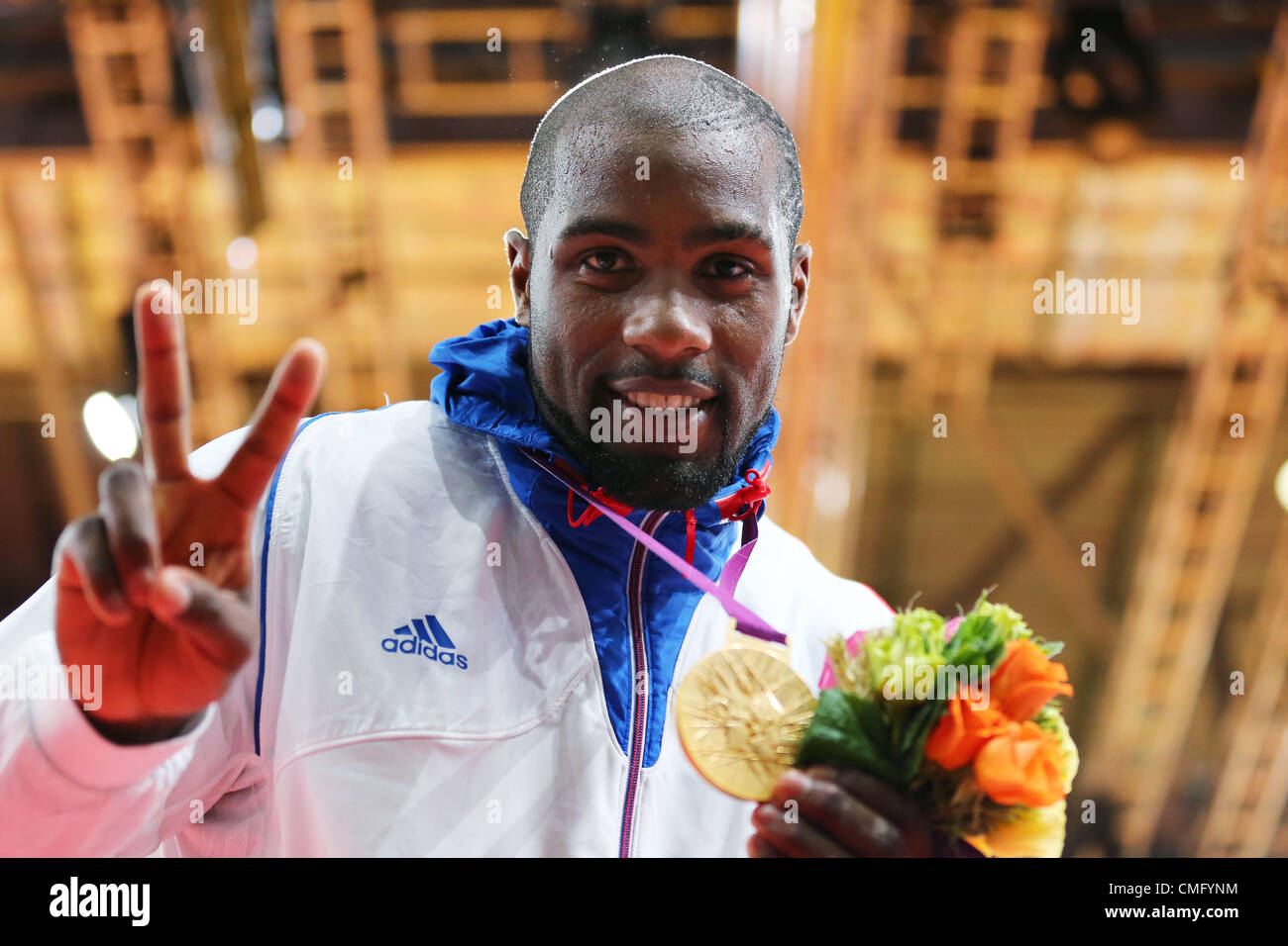 Teddy Riner (FRA), 3 août 2012 - Judo : Men's  +100kg remise de médaille à ExCeL pendant les Jeux Olympiques de Londres en 2012 à Londres, au Royaume-Uni. (Photo de Daiju Kitamura/AFLO SPORT) [1045] Banque D'Images