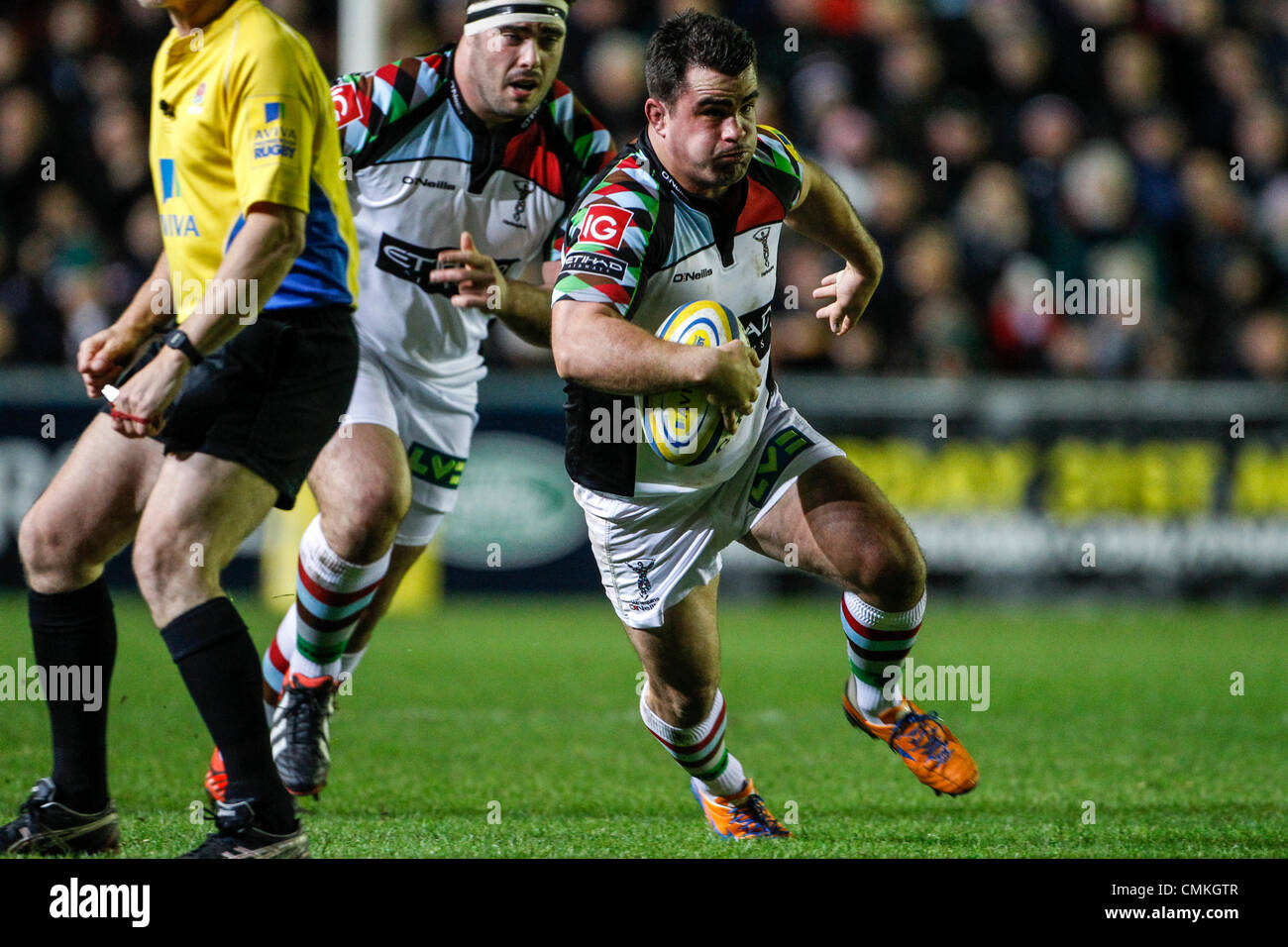 Leicester, Royaume-Uni. 09Th Nov, 2013. Dave WARD de harlequins sur la balle au cours de l'Aviva Premiership match entre Leicester Tigers et Harlequins à Welford Road. Credit : Action Plus Sport/Alamy Live News Banque D'Images