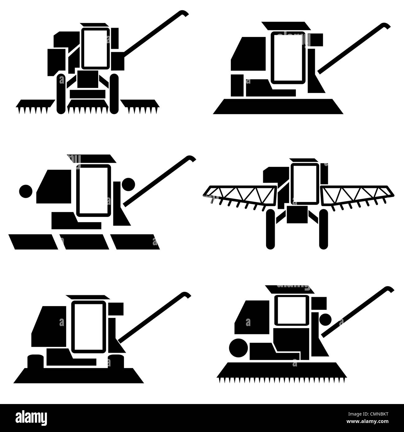 Les véhicules agricoles, vecteur de la moissonneuse-batteuse série silhouettes de récolte Banque D'Images