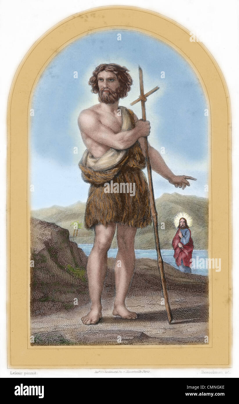 Jean le Baptiste (ch. 6- C.-B. c. 30 à 36 Ma). Prédicateur, prophète et martyr. Gravure en couleur. 19e siècle. Banque D'Images