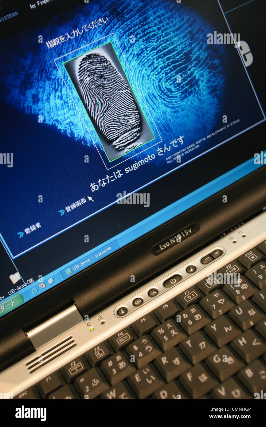 L'authentification d'empreintes digitales sur une technologie d'analyse d'identification show à la "sécurité" à Tokyo, Japon. Banque D'Images