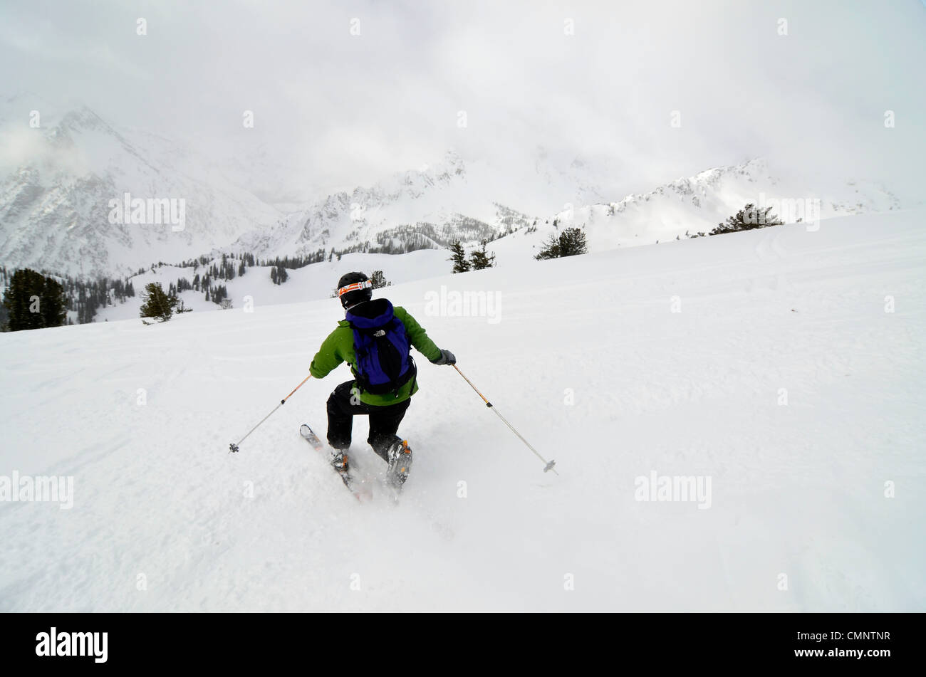 Ski l'arrière-pays de montagnes Wallowa de l'Oregon. Banque D'Images