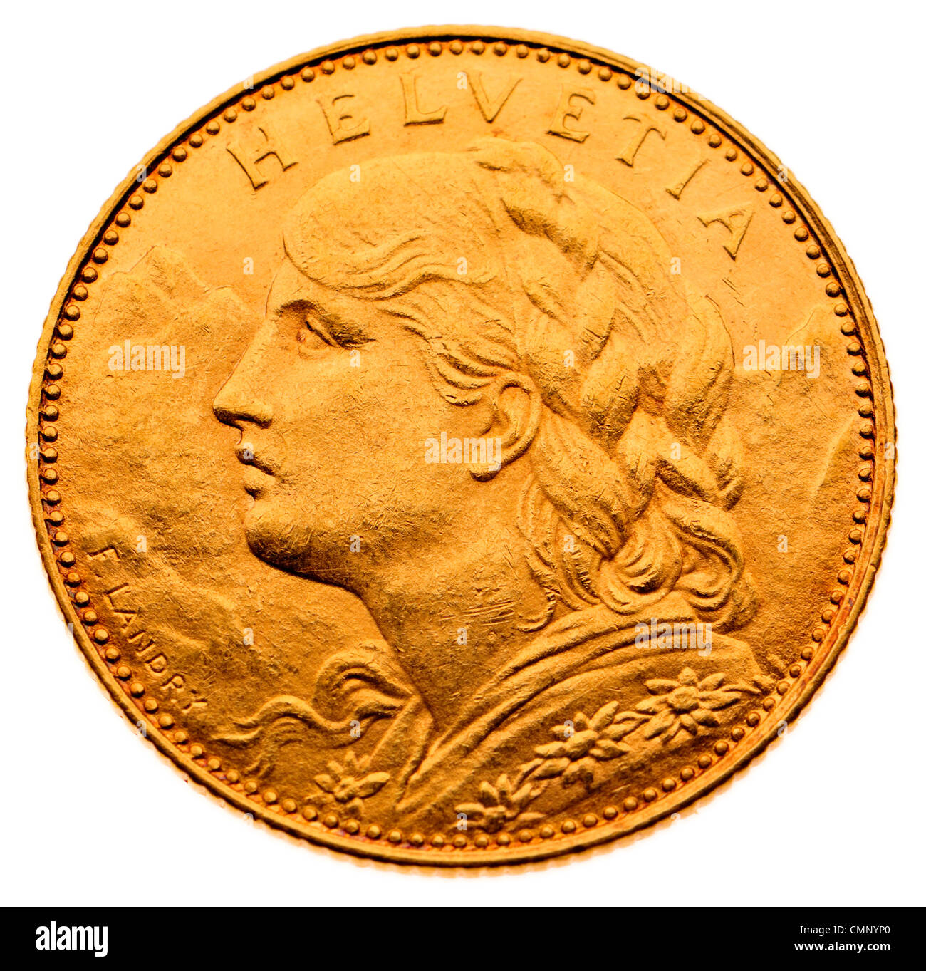 - Pièce d'or 10 francs suisse, 1914 Banque D'Images