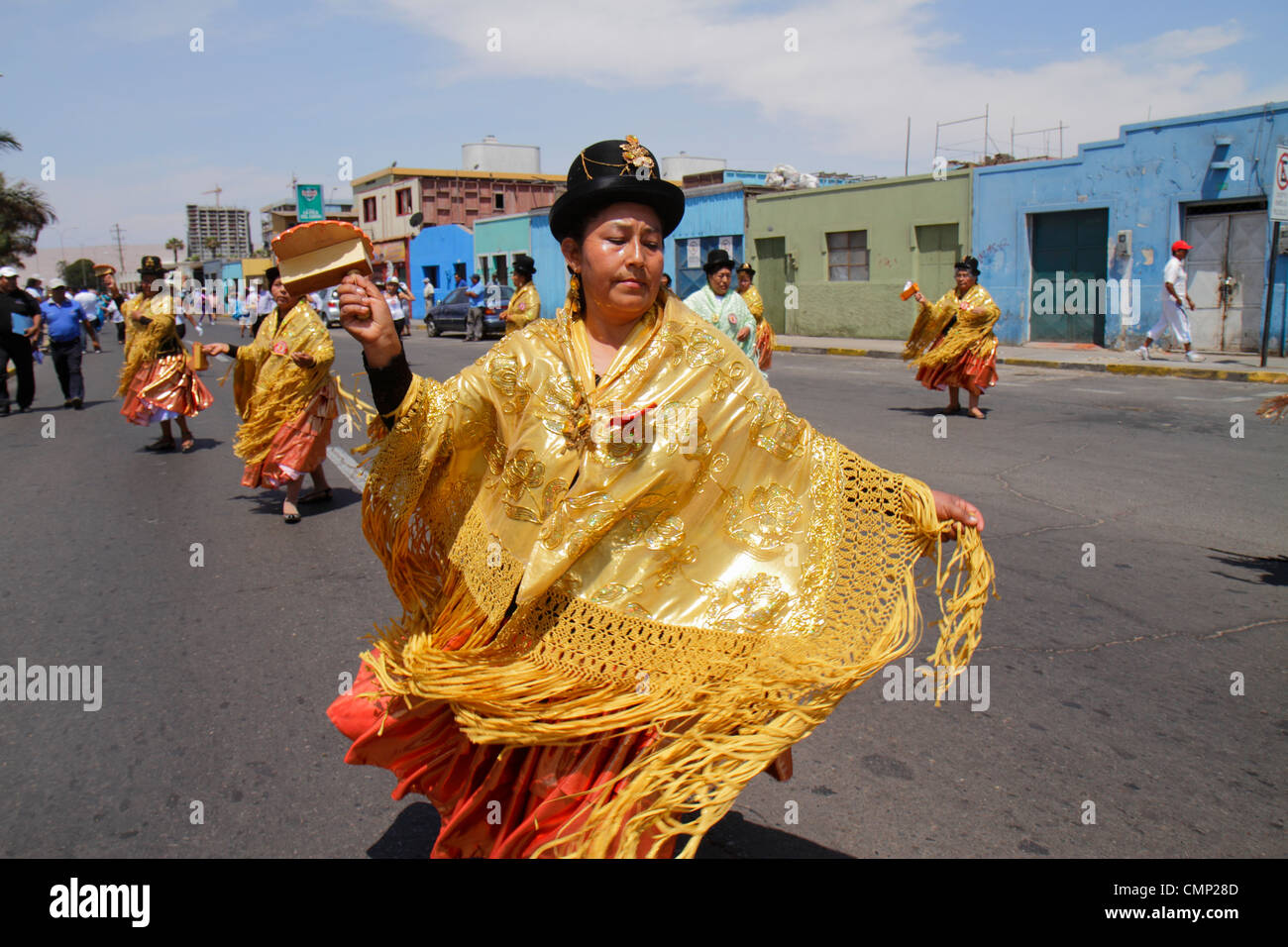 Arica Chile,Avenida Pedro Montt,Carnaval Andino,carnaval andin,parade,répétition,indigène,patrimoine Aymara,folklore danse traditionnelle,troupe,hispanique Banque D'Images