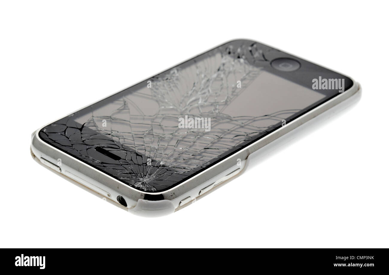 Smartphone Apple Iphone 3GS avec un écran cassé. Banque D'Images