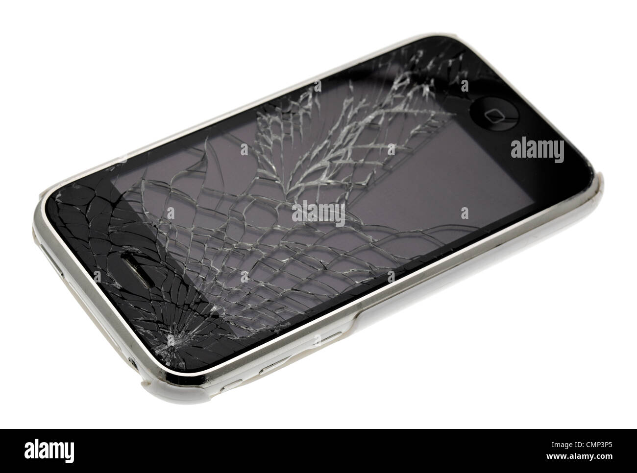 Smartphone Apple Iphone 3GS avec un écran cassé. Banque D'Images