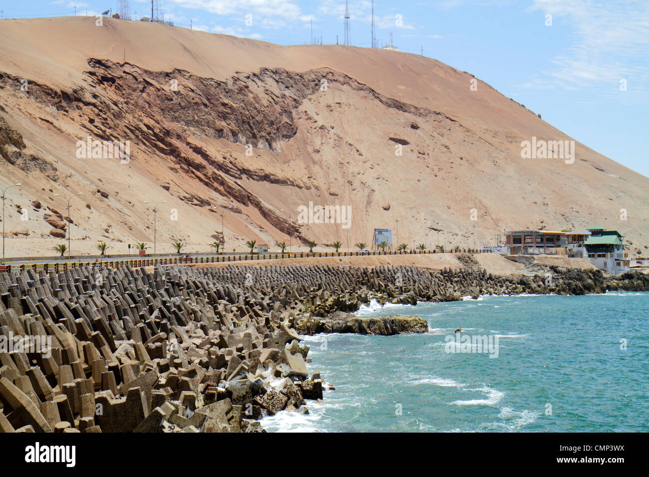 Arica Chile,Chile Coastal Range,Avenida Comandante San Martin,Océan Pacifique,eau,mer,côte,port mural,littoral,brise-lames,revetation,béton Banque D'Images