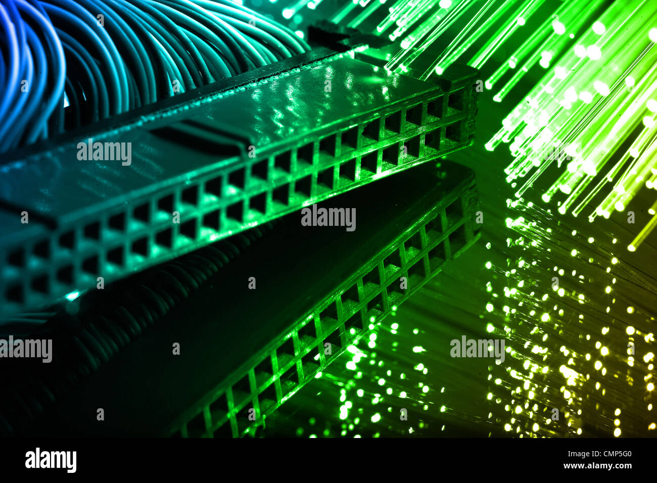 La fibre optique arrière-plan avec beaucoup de taches claires Banque D'Images