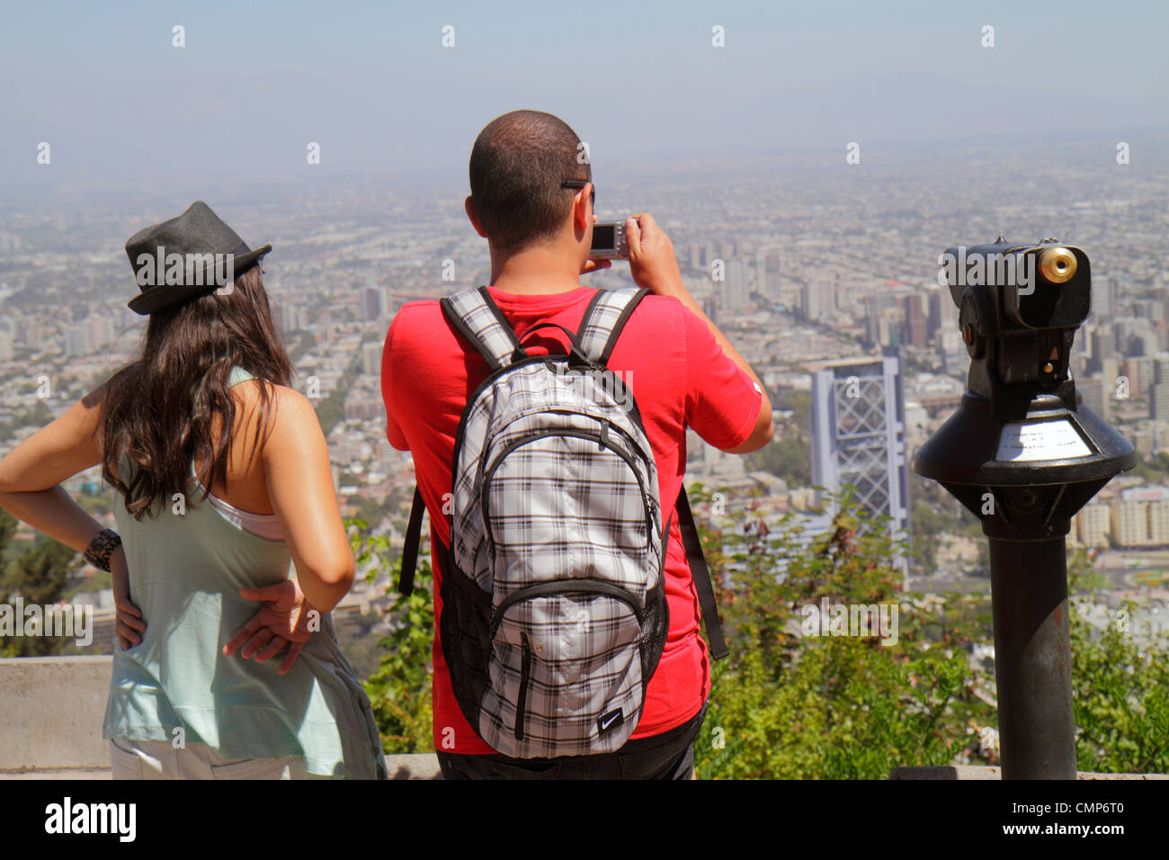 Santiago Chile,Cerro San Cristobal,Terraza Bellavista,vue de,Providencia,vue panoramique,horizon de la ville,bâtiment,gratte-ciel gratte-ciel bui Banque D'Images