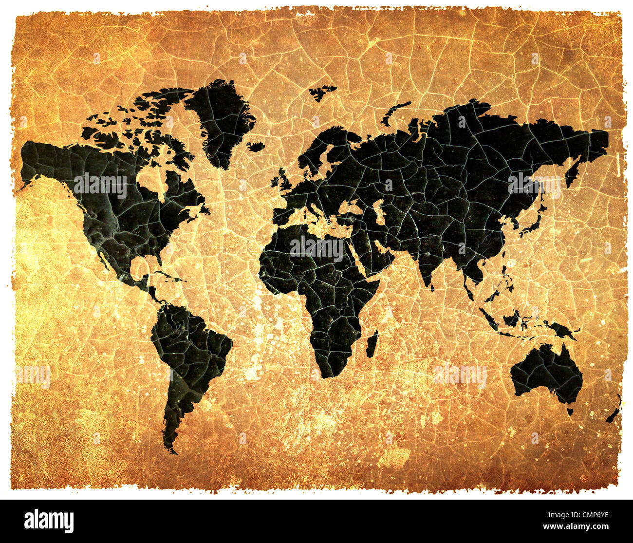 Carte du monde antique sur grunge papier craquelé Banque D'Images