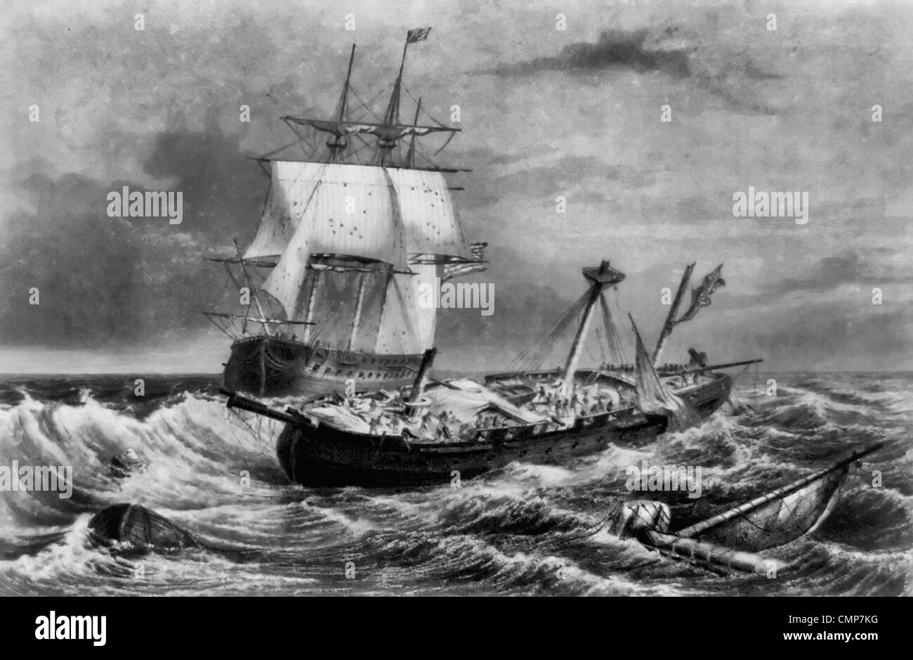 Le HMS Guerriere sans mâts au lendemain de la bataille avec l'USS Constitution, au cours de la guerre de 1812 Banque D'Images