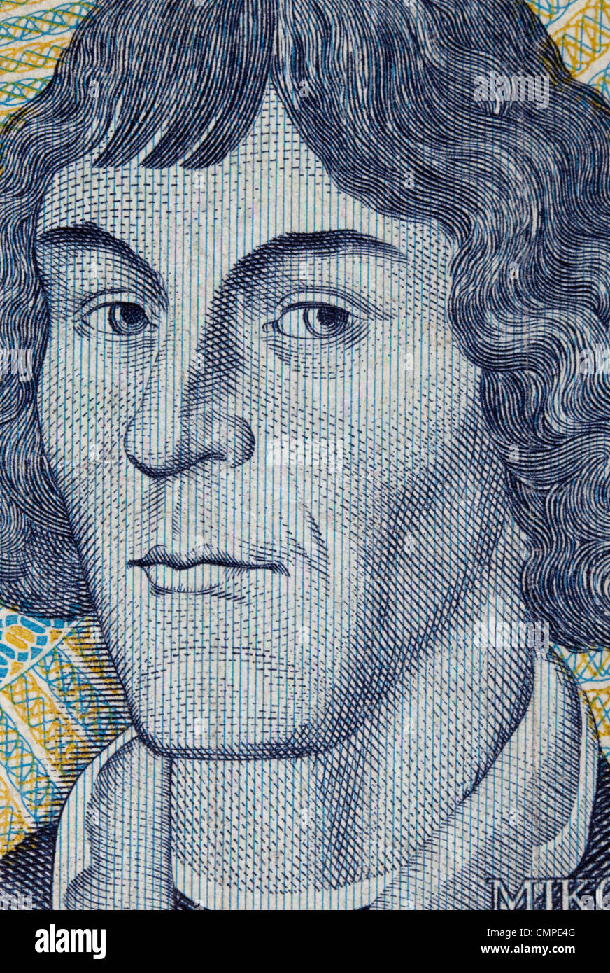 Portrait de Nicolas Copernic - Détail de la gravure sur 1000 billets de Pologne zloty Banque D'Images