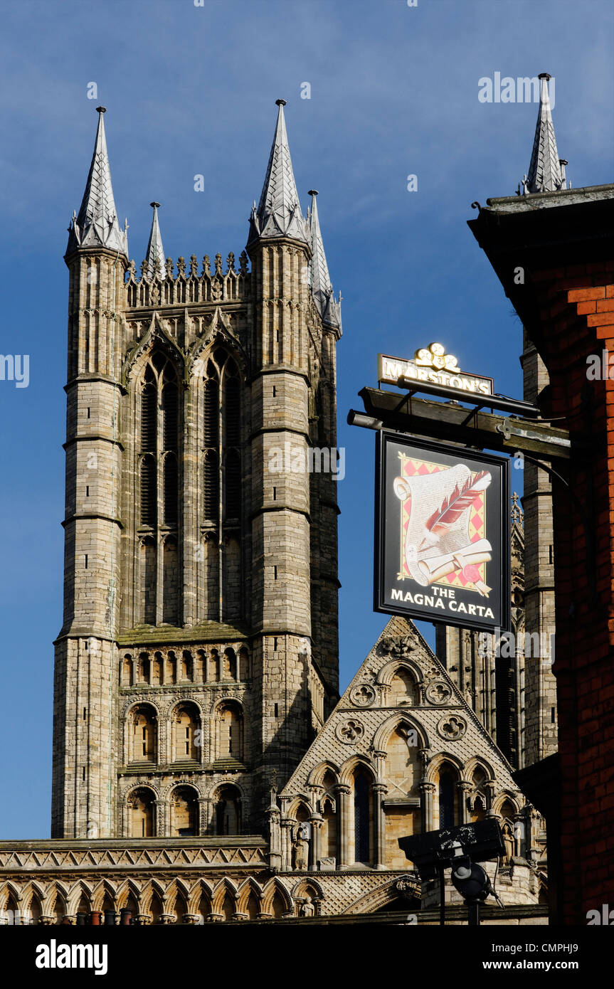 La cathédrale de Lincoln et de la place de la cathédrale de Lincoln, UK Banque D'Images