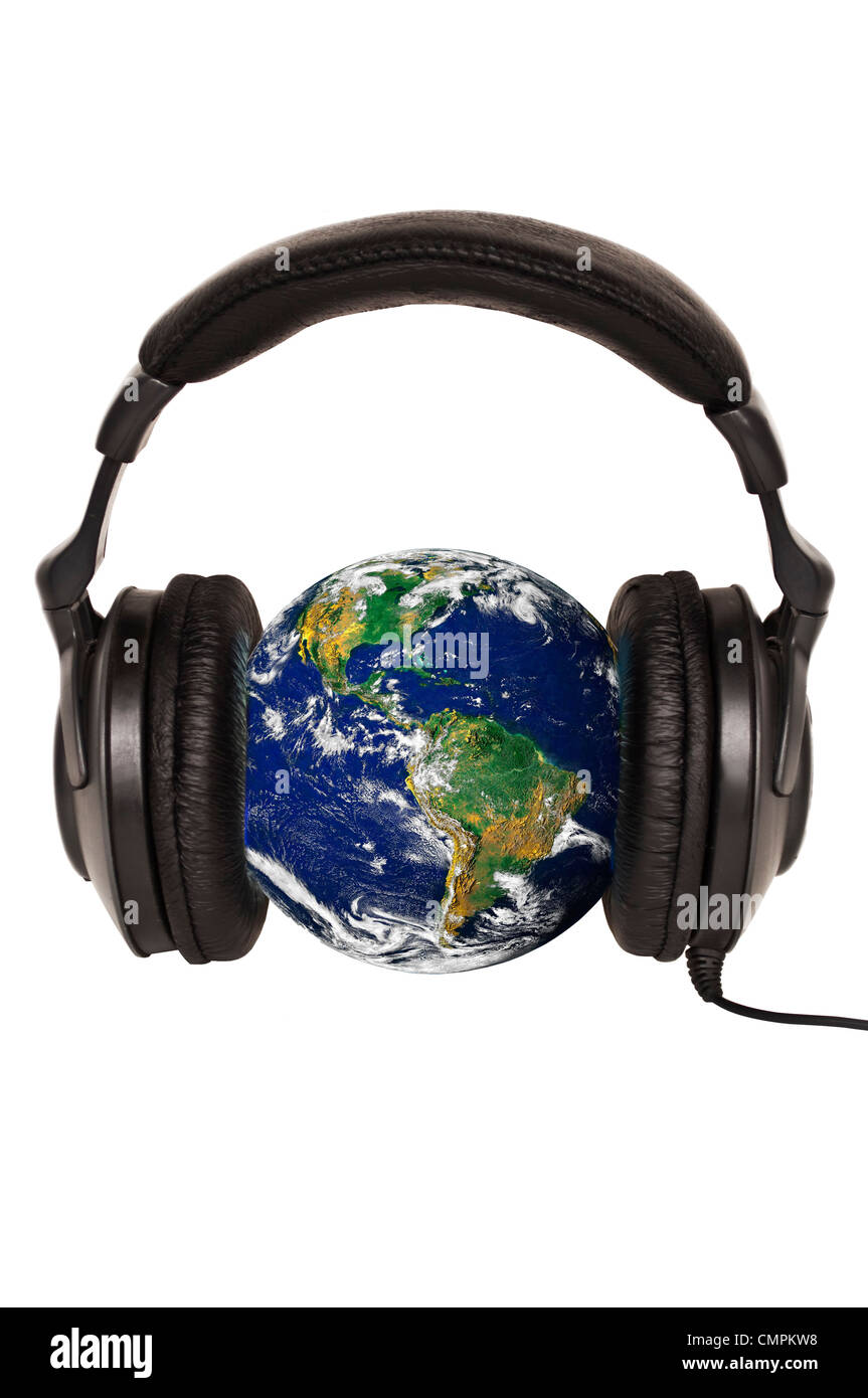 La planète Terre avec écouteurs - concept de musique du monde Banque D'Images