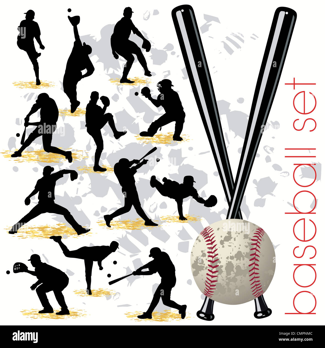 Les joueurs de baseball jeu de silhouettes Banque D'Images