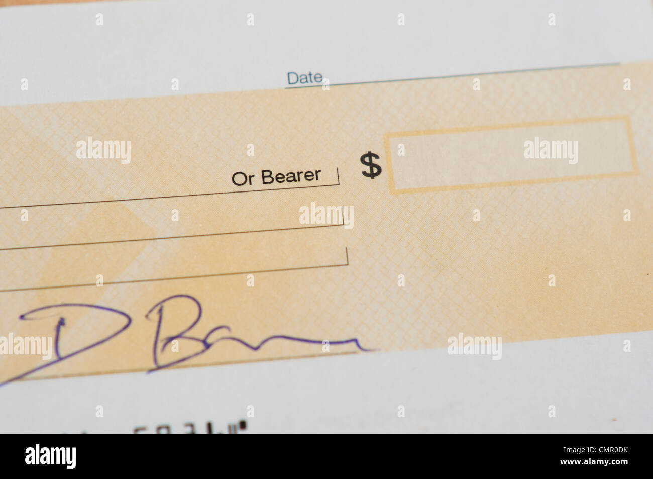 Chèque en blanc Banque D'Images