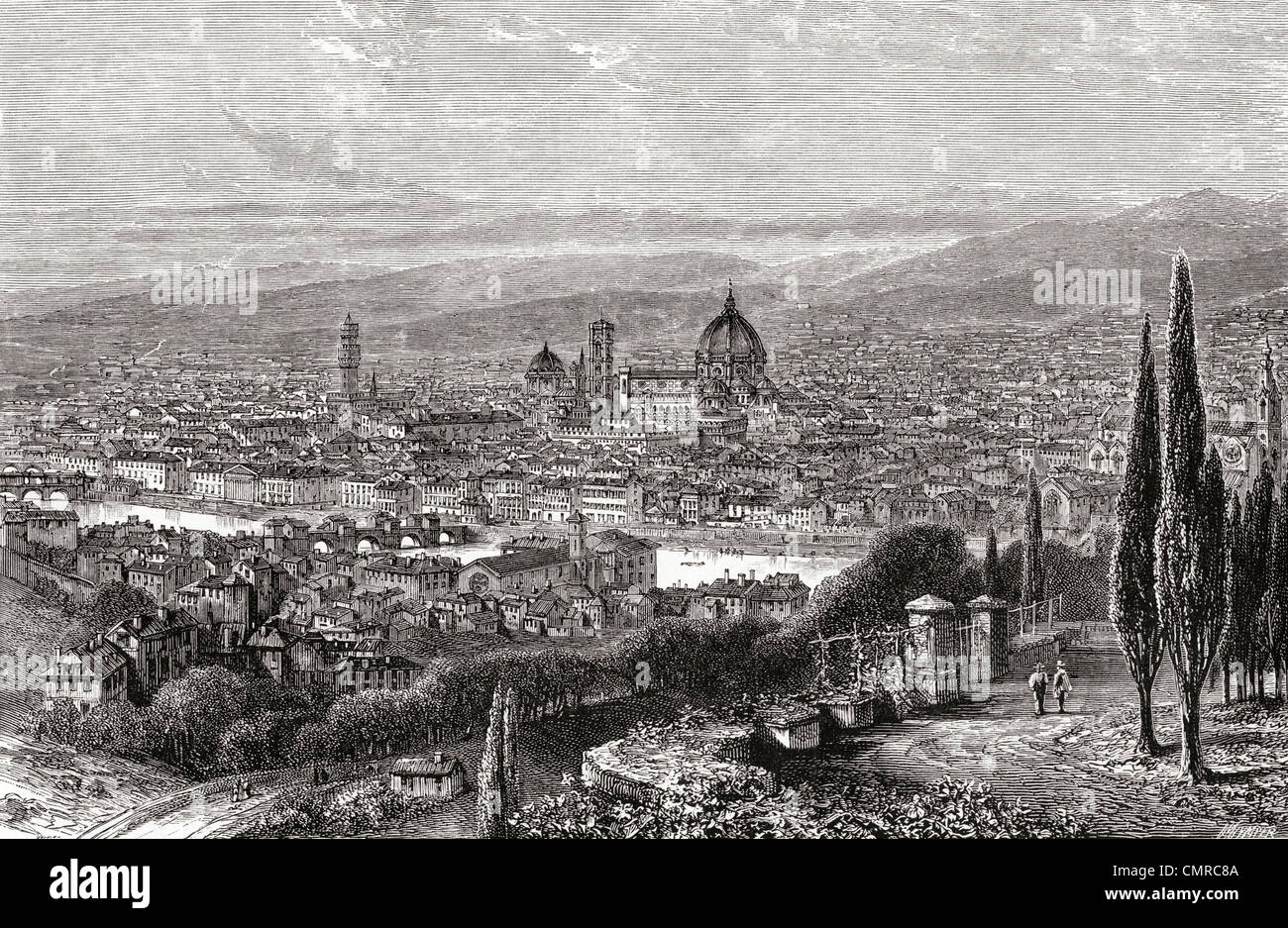 Une vue de Florence, Toscane, Italie à partir de la terrasse de San Miniato, à la fin du xixe siècle. Banque D'Images