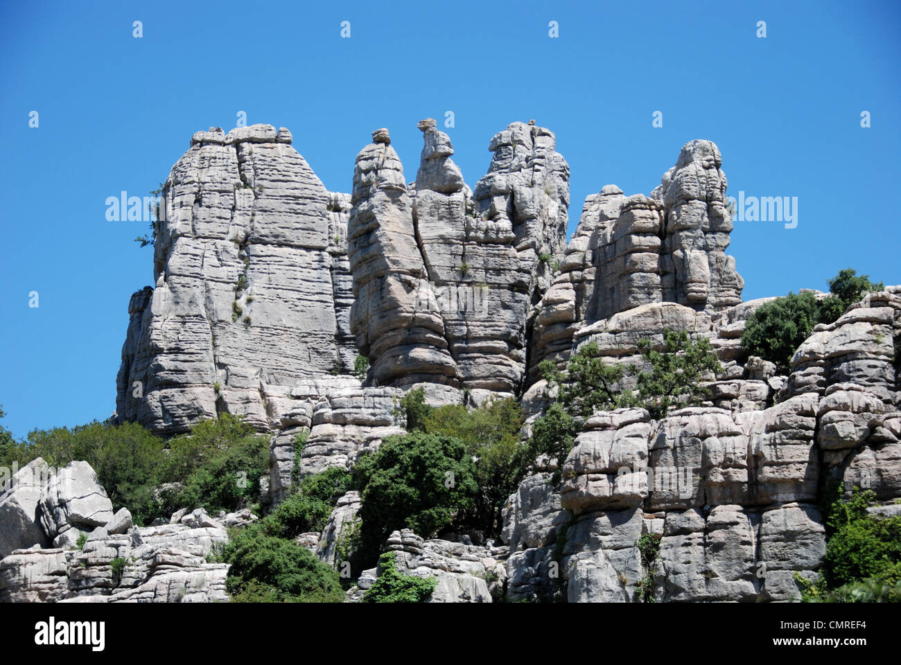 Paysage karstique, le parc national El Torcal, Torcal de Antequera, la province de Malaga, Andalousie, Espagne, Europe de l'Ouest. Banque D'Images