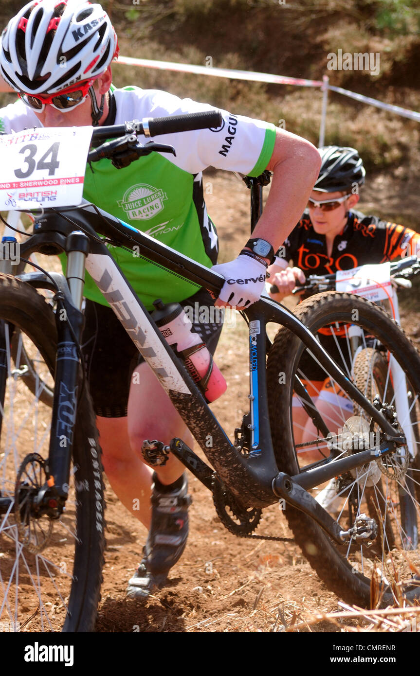 British National COURSE DE VTT Cross-Country ronde Sherwood Pines Bretagne Angleterre.Elite Garçons 34 Ross Adams. Banque D'Images